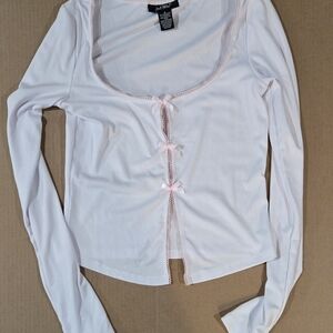 White Long Sleeve Top with Pink Accents